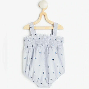 H&M bubble romper Smocked floral periwinkle onesie sleeveless